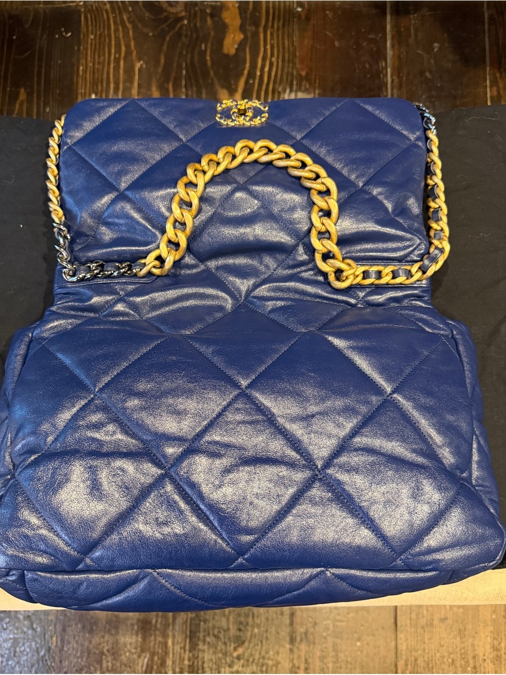 CHANEL 19 Quilted Goatskin Maxi Flap - Blue with Gold and Silver Hardware - Picture 3 of 11